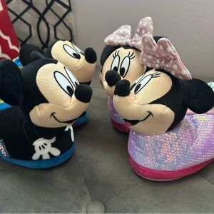 Disney Mickey and Minnie Mouse Plush Slippers - Black and Pink and boys red/blk